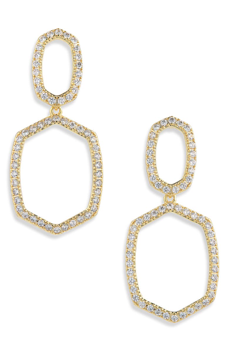 Kendra Scott Daphne Pavé Open Frame Drop Earrings, Main, color, Gold White Cubic Zirconia