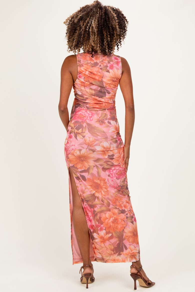 Floral Mesh Ruched Maxi Dress, Alternate, color, Pink