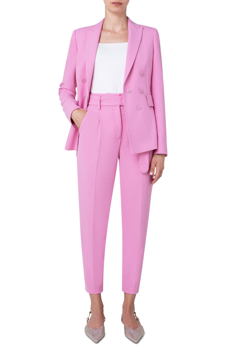 One-Button Double Breasted Pebble Crepe Blazer, Alternate, color, PINK