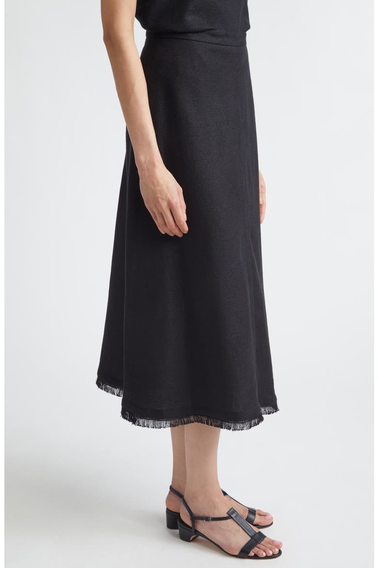Fringe Stretch Linen & Cotton Basket Weave A-Line Skirt, Alternate, color, BLACK