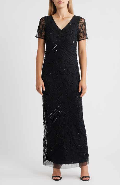 Pisarro Nights Beaded Mesh Gown