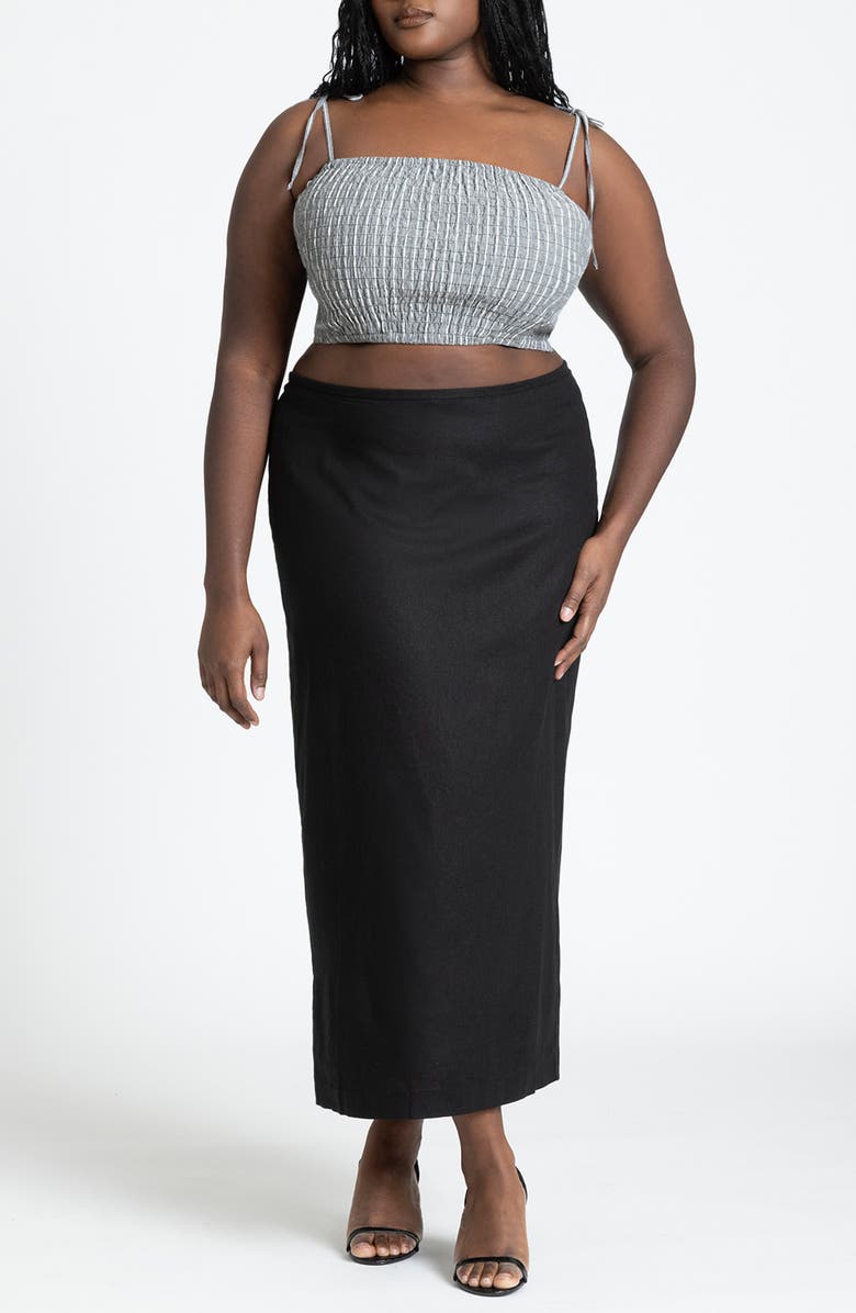 ELOQUII Woven Linen Blend Column Skirt, Alternate, color, 