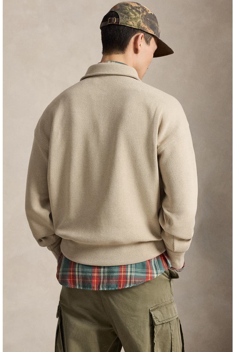 Sueded Heritage Rib Knit Polo Pullover, Alternate, color, DUNE TAN