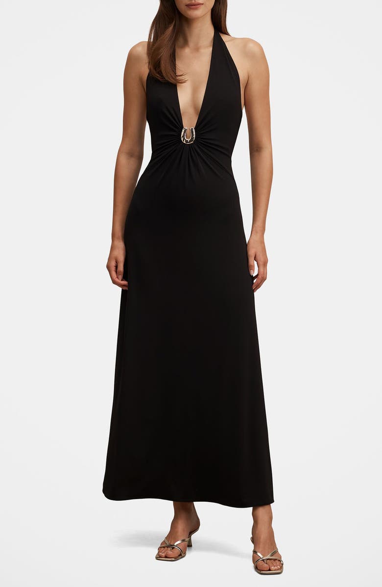 Ever New Behati Jersey Midi Halter Dress, Main, color, Black