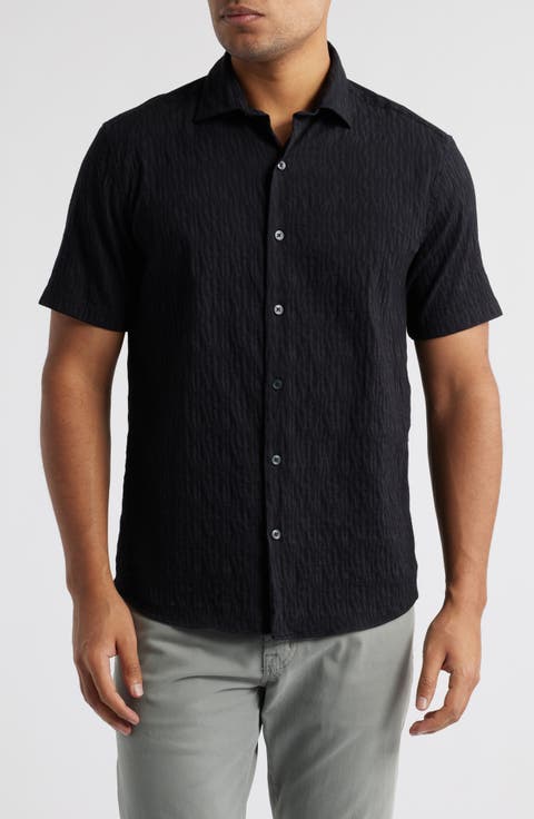 Calyx Cotton Blend Jacquard Short Sleeve Button-Up Shirt