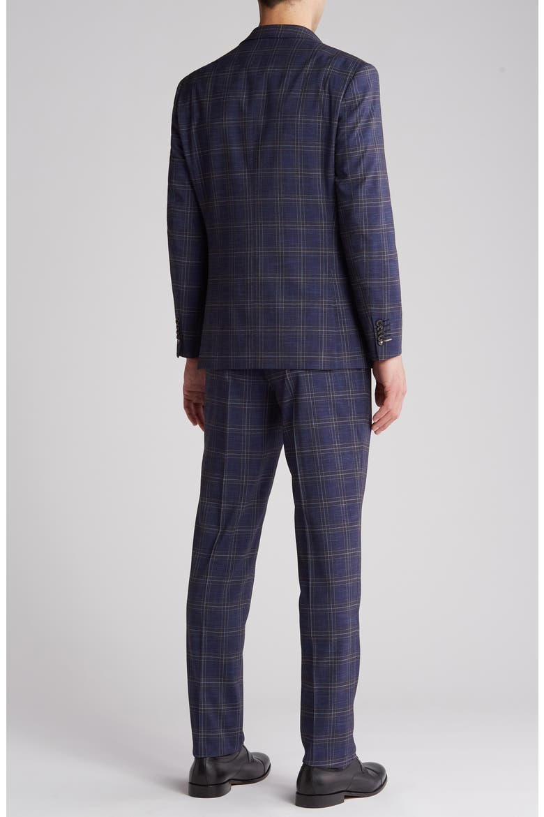 Plaid Trim Fit Peak Lapel Two-Piece Suit, Alternate, color, NAVY
