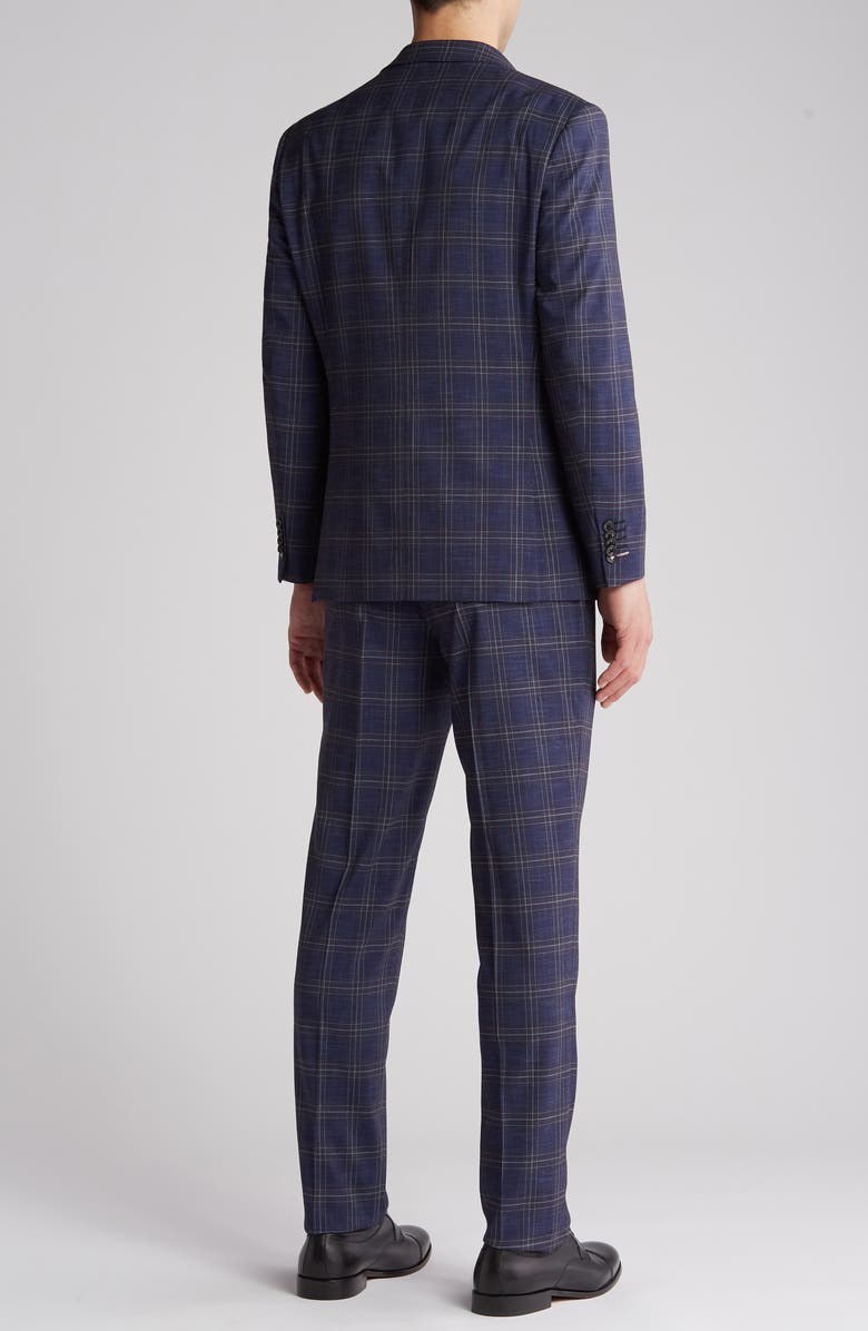 English Laundry Plaid Trim Fit Peak Lapel Two-Piece Suit, Alternate, color, Navy