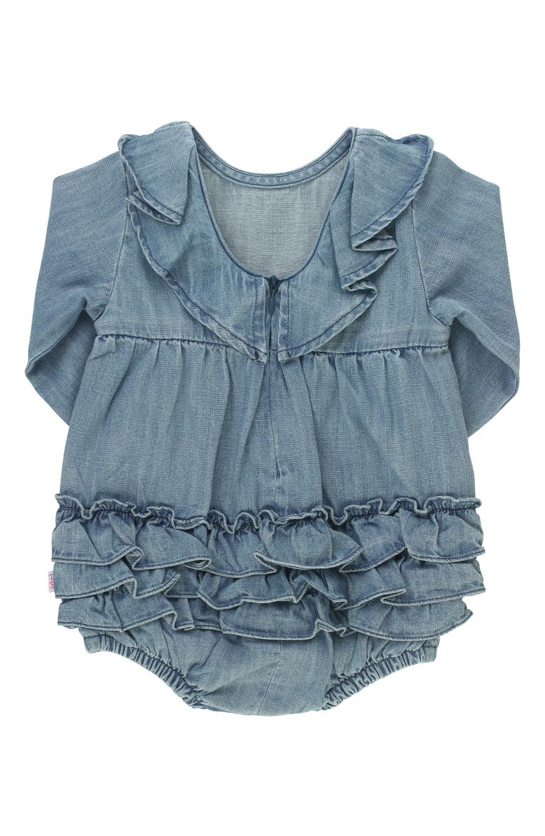 RuffleButts Denim Bubble Romper & Tights Set, Alternate, color,