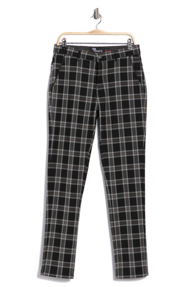 Plaid Straight Leg Trousers, Alternate, color, BLACK