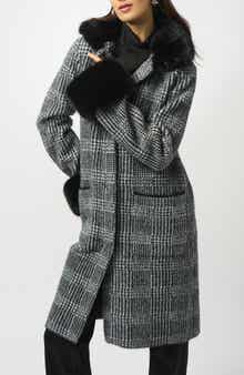 Plaid Faux Fur Trim Coat