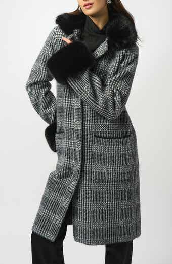 Plaid Faux Fur Trim Coat