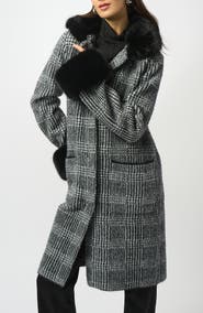Joseph Ribkoff Plaid Faux Fur Trim Coat