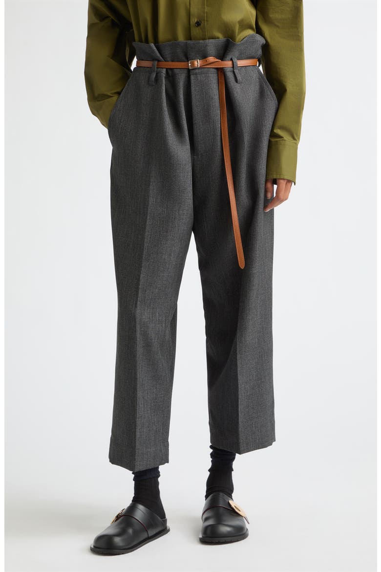 High Waist Wide Leg Trousers, Main, color, MELANGE BLACK / WHITE