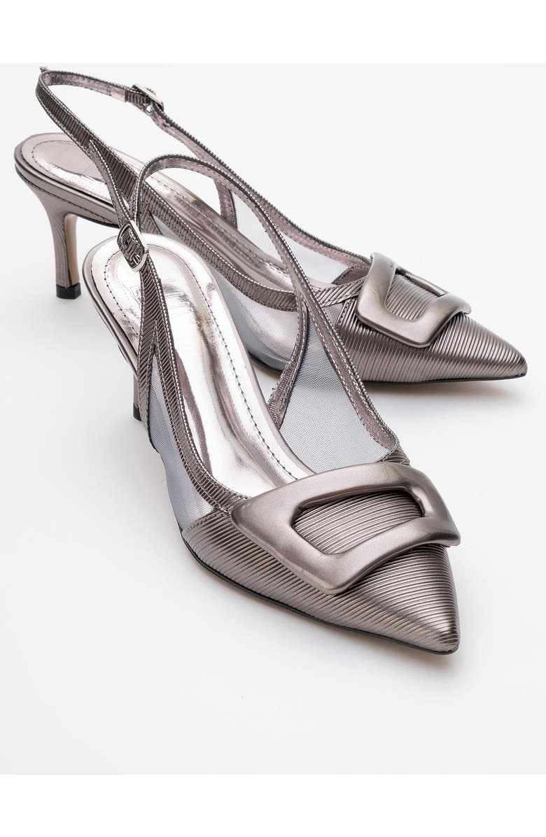 Prologue Shoes Foley Pointed Toe Slingback Stiletto Pump, Alternate, color, Platinum