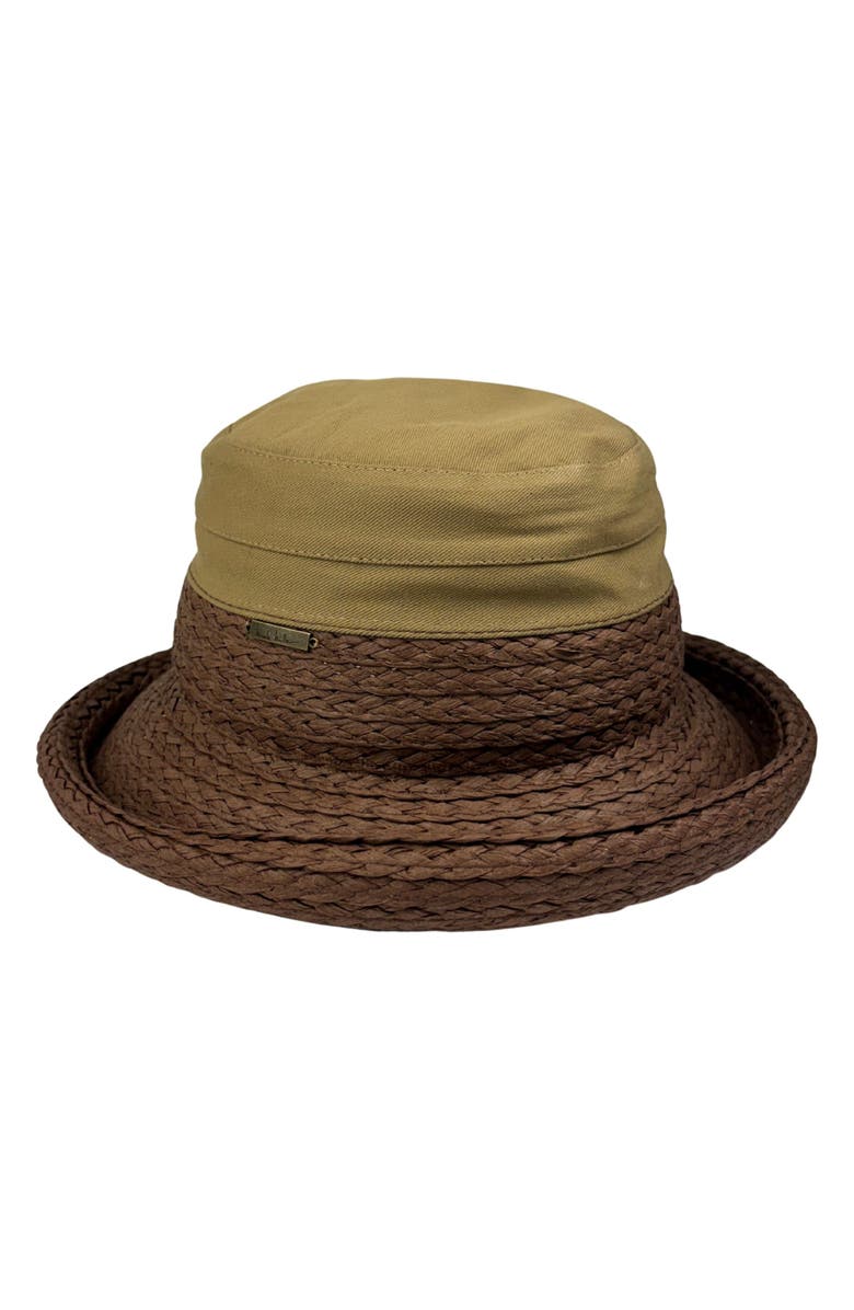 Nicole Miller Woven & Straw Rolled Bucket Hat, Main, color, Brown