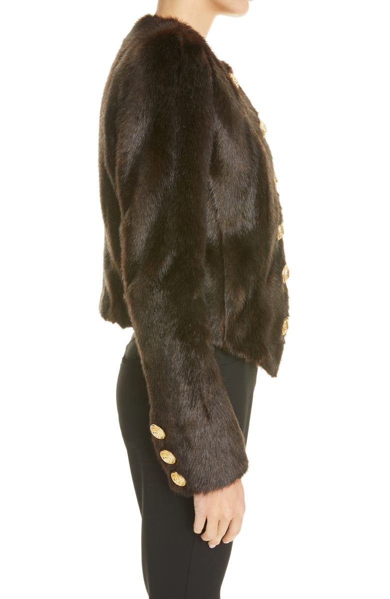 Balmain Button Detail Faux Fur Jacket, Alternate, color, 