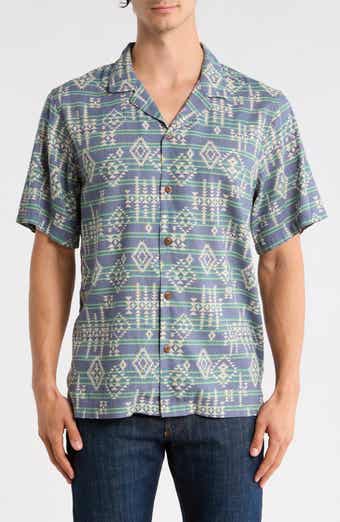 Lucky Brand Geometric Stripe Linen Blend Camp Shirt
