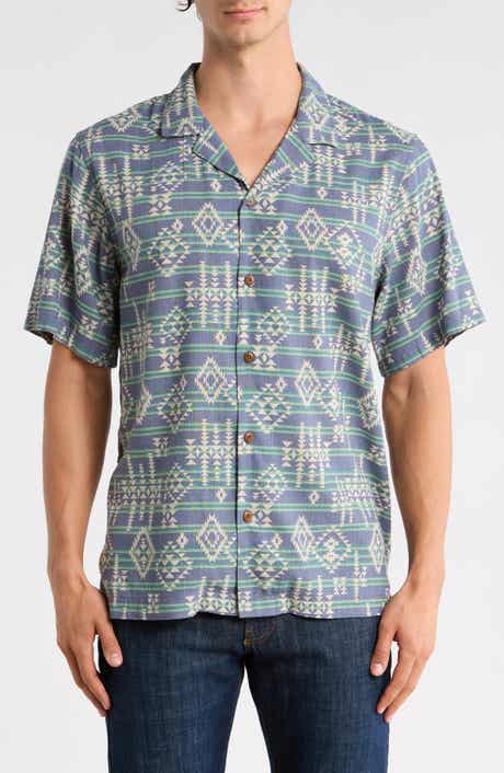 Lucky Brand Geometric Stripe Linen Blend Camp Shirt