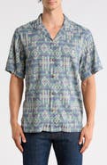 Lucky Brand Geometric Stripe Linen Blend Camp Shirt