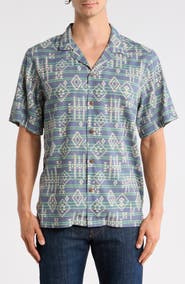Lucky Brand Geometric Stripe Linen Blend Camp Shirt