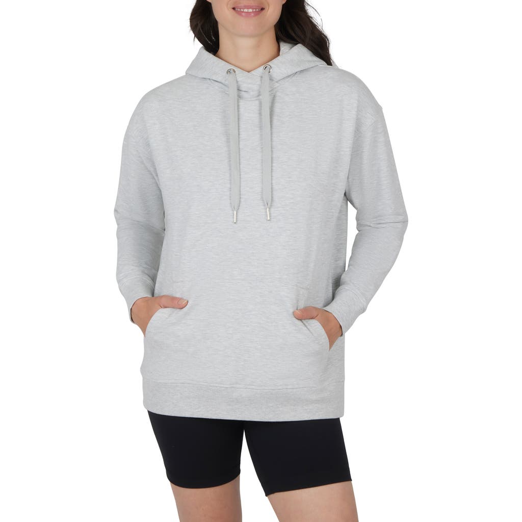 90 Degree By Reflex Cloud Plush Saturdazed Oversize Hoodie & Biker Shorts Set In Heather Light Grey/black