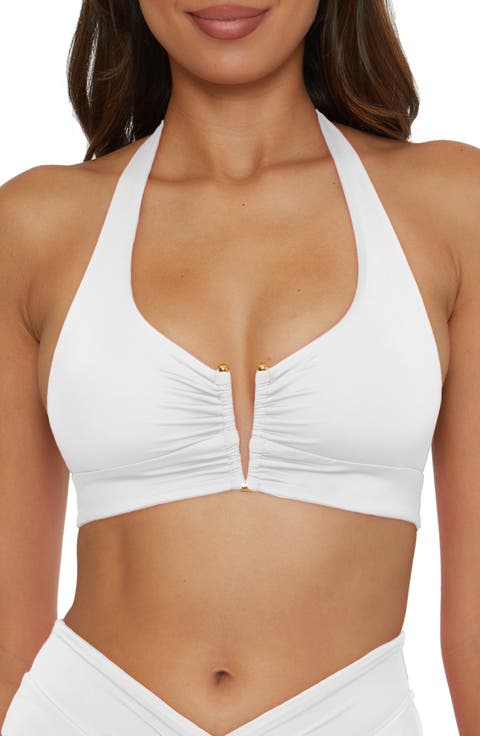 Shirred V-Wire Halter Bikini Top
