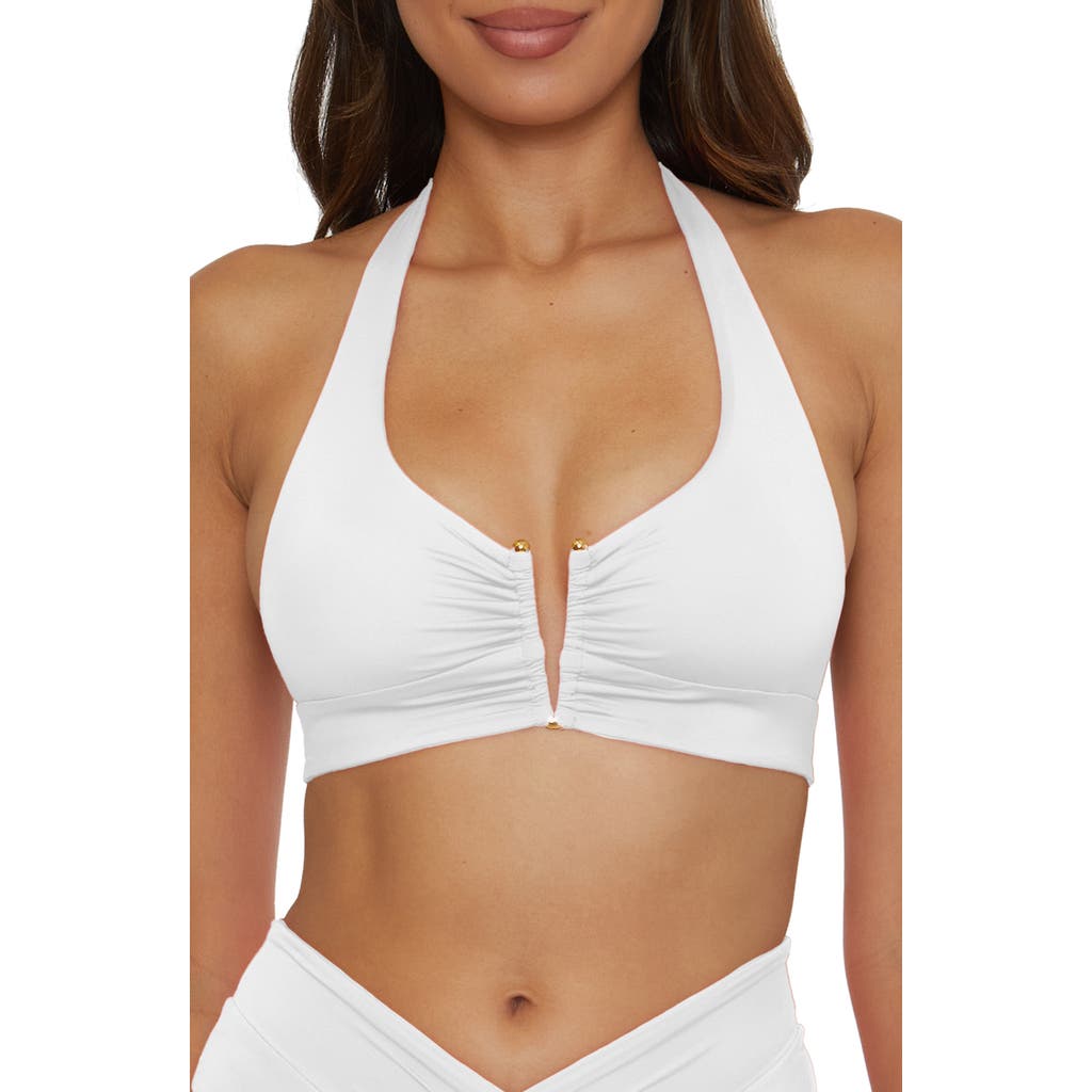 Becca Shirred V-wire Halter Bikini Top In White
