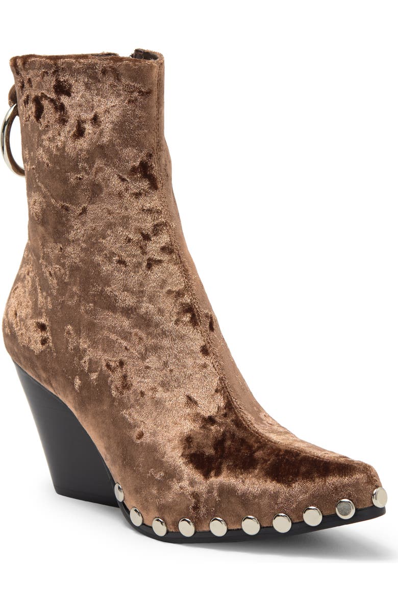 Jeffrey Campbell Walton Studded Bootie, Main, color, Taupe Crush Velvet Silver