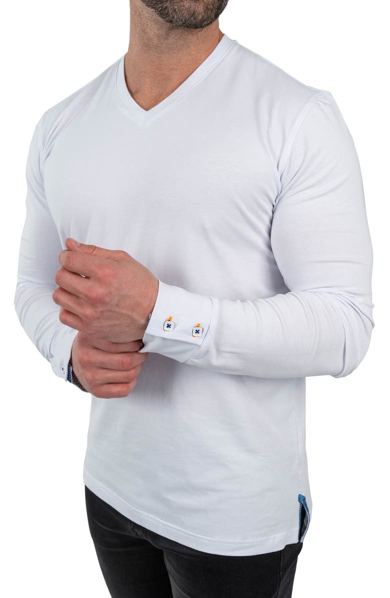 Maceoo Edison Solid V-Neck Cotton Sweater, Alternate, color, White