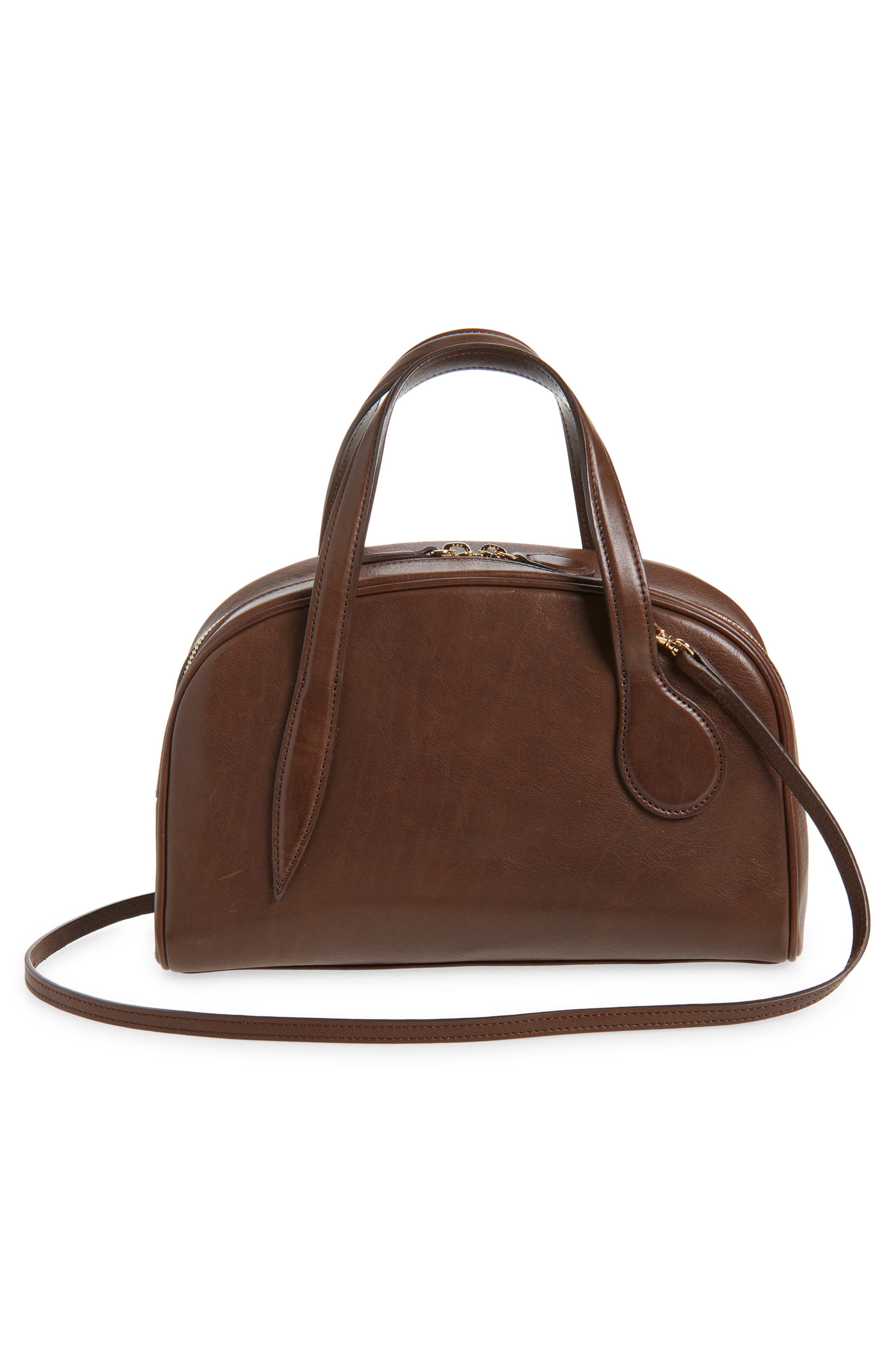 Mini Leather Bowling Crossbody Bag, Alternate, color, DARK BROWN