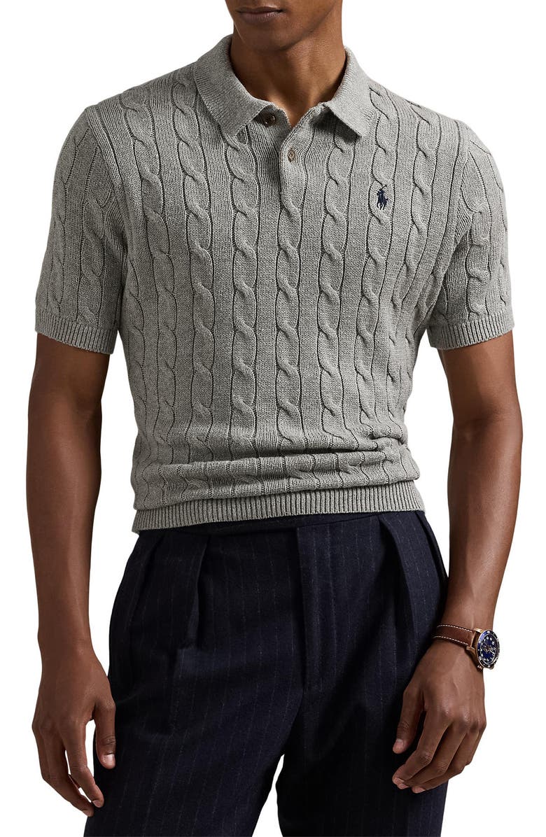 Polo Ralph Lauren Roving Cotton Cable Knit Polo Sweater | Nordstrom