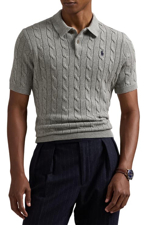 Roving Cotton Cable Knit Polo Sweater