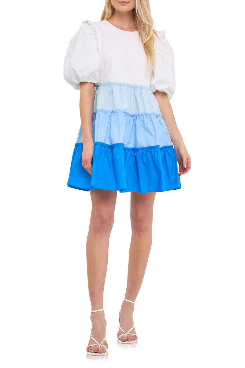 Colorblock Puff Sleeve Minidress, Main, color, BLUE