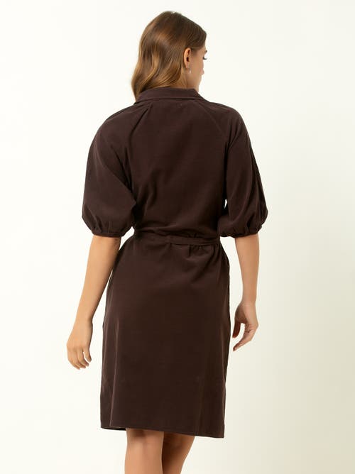 Single Stitch Corduroy Midi Shirtdress In Brown