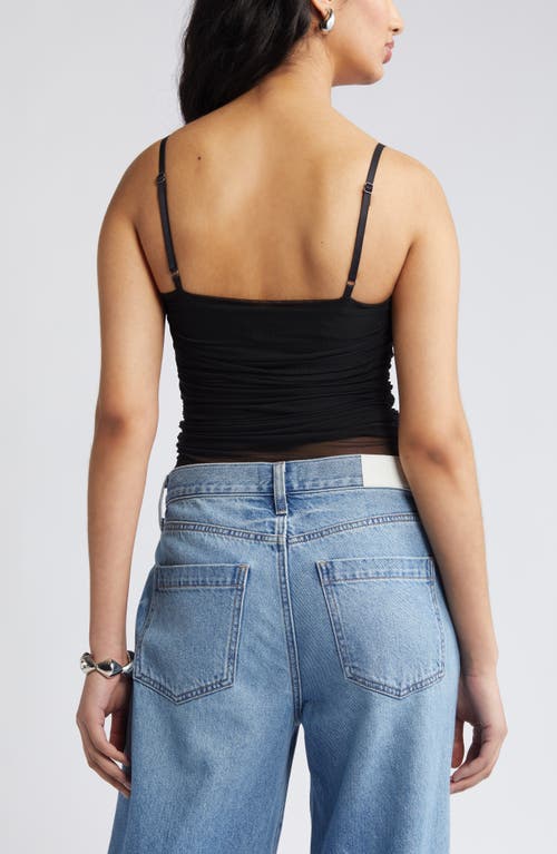 Open Edit Ruched Mesh Camisole In Black