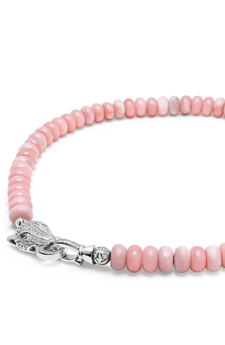 Nialaya Panther Head Silver Quartz Choker, Main, color, Pink Opal