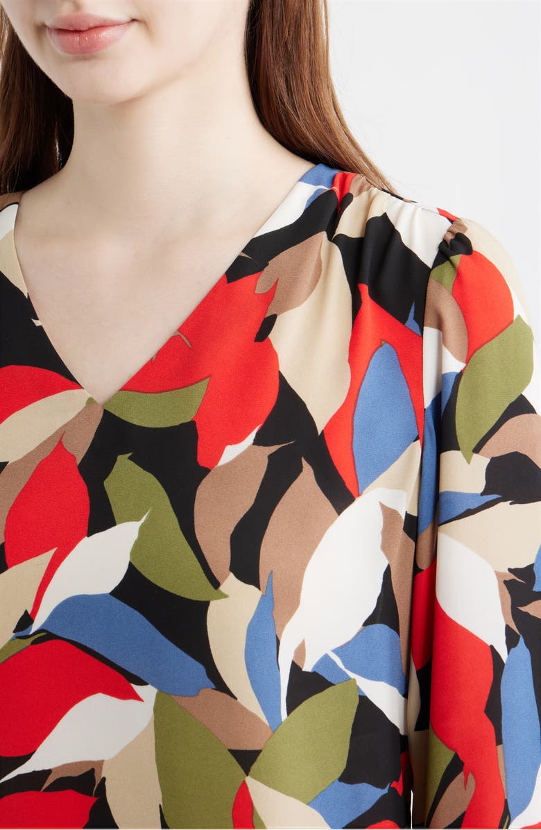 AK ANNE KLEIN V-Neck Woven Shirt, Alternate, color, Begonia Red Multi
