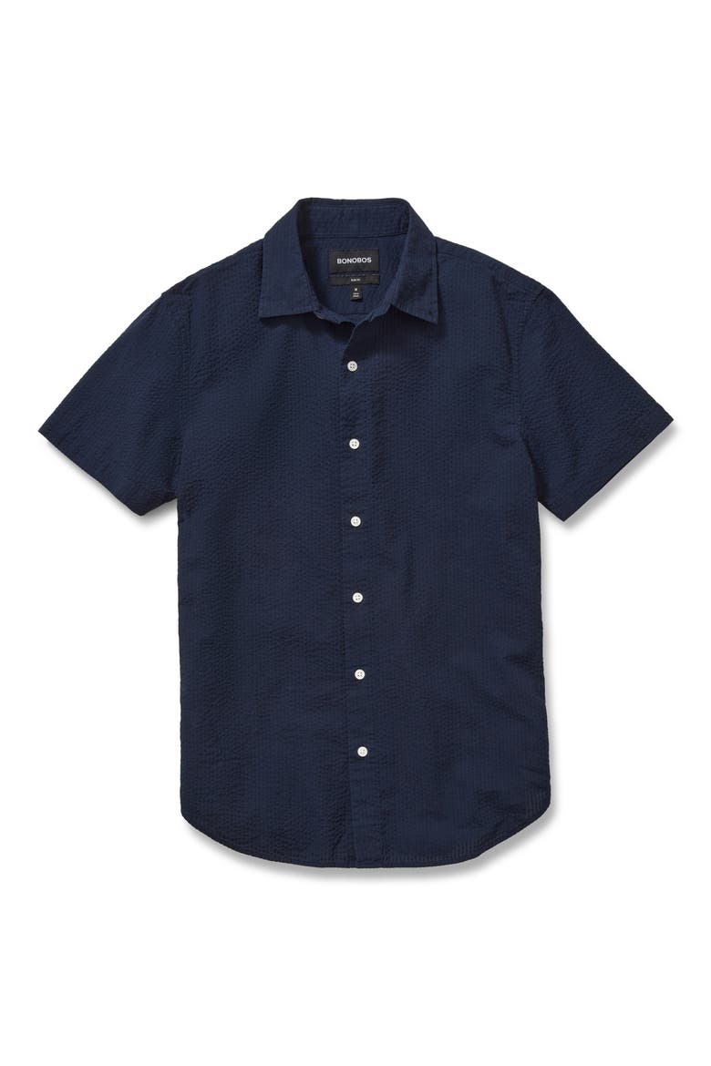 Riviera Slim Fit Short Sleeve Button-Up Shirt, Alternate, color, SEERSUCKER - INKWELL
