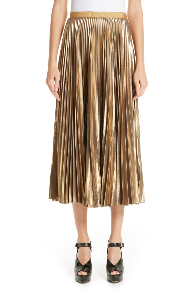 Dries Van Noten Pleated Metallic Skirt, Main, color,