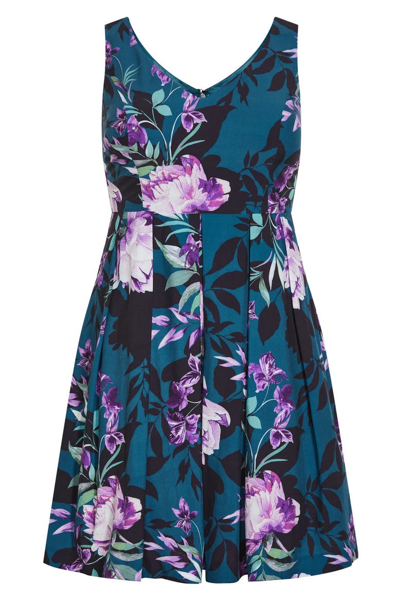 Ora Sleeveless Fit & Flare Minidress, Alternate, color, TEAL BLOOM