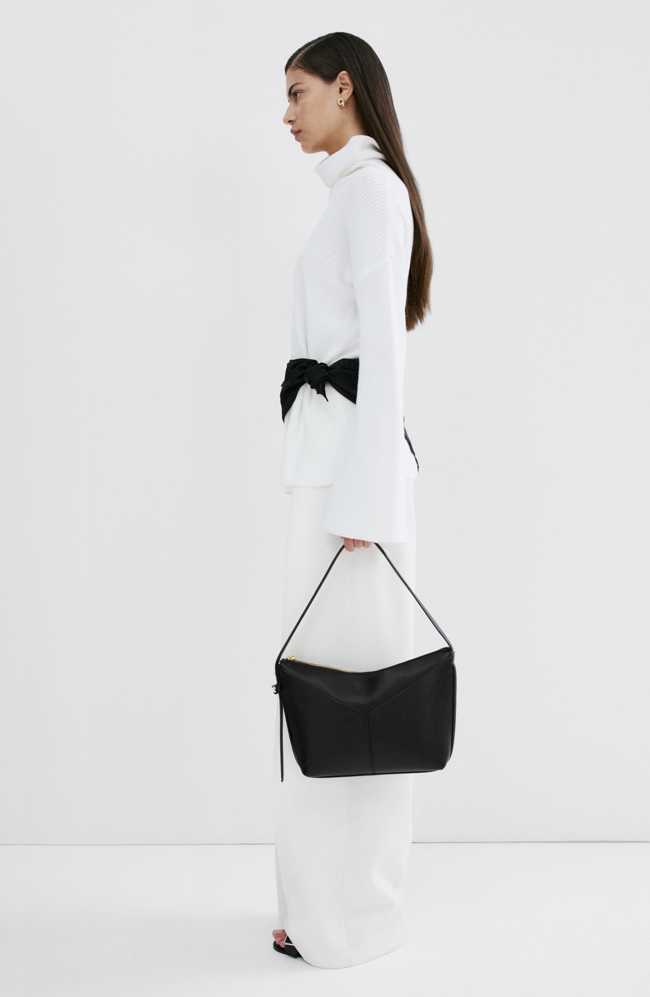 MANGO Adjustable Strap Faux Leather Shoulder Bag, Alternate, color, Black