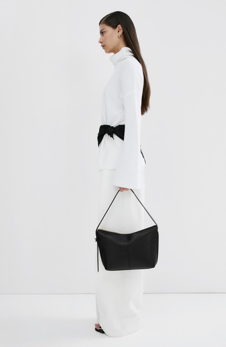 MANGO Adjustable Strap Faux Leather Shoulder Bag, Alternate, color, Black