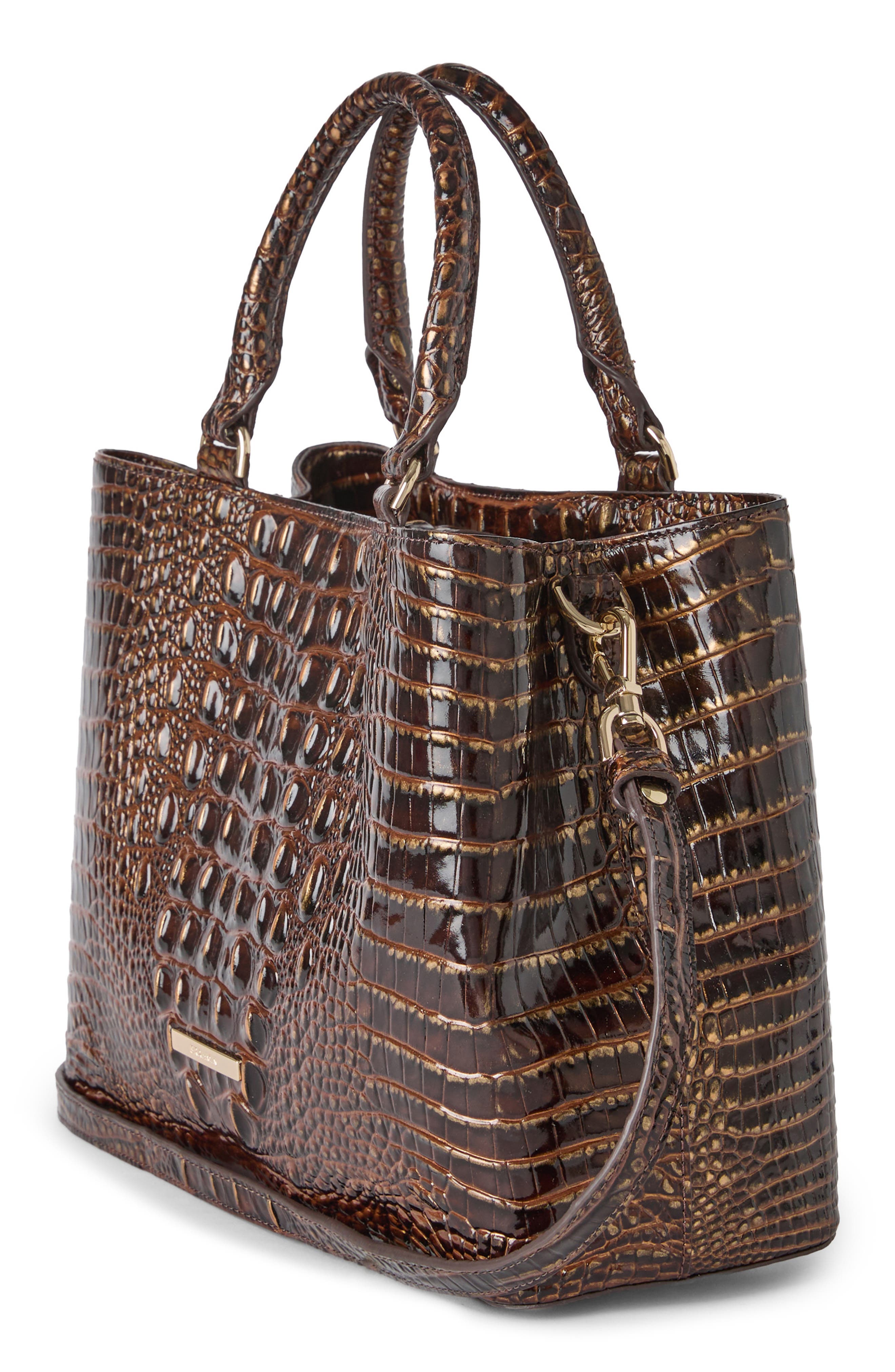 Small Denise Croc Embossed Leather Satchel, Alternate, color, CHOCOLATE