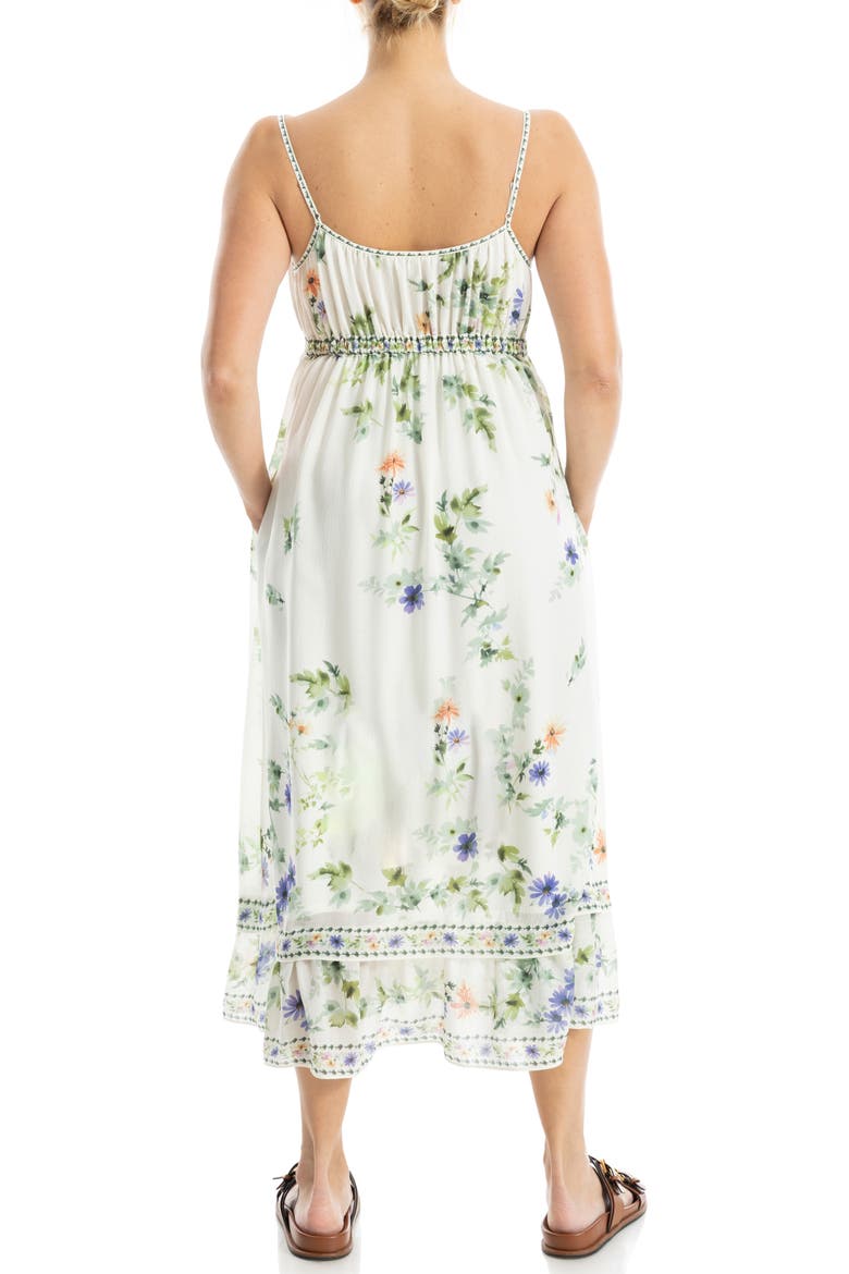 Floral Empire Waist Midi Dress, Alternate, color, CREAM PURPLE FLOWERS