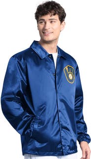 STARTER Men's Starter Royal Milwaukee Brewers Cooperstown Collection Point Man Full-Snap Coaches Jacket