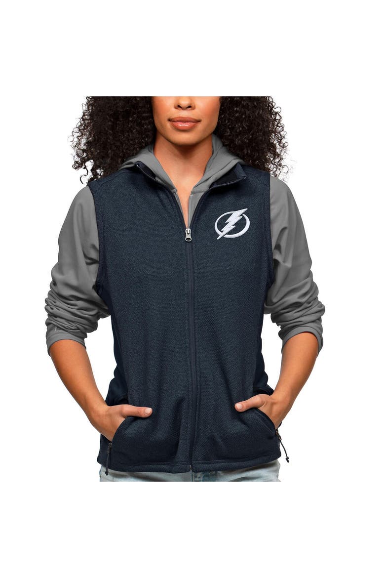 Women's Antigua Heather Navy Tampa Bay Lightning Primary Logo Course Full-Zip Vest, Main, color, Heather Navy
