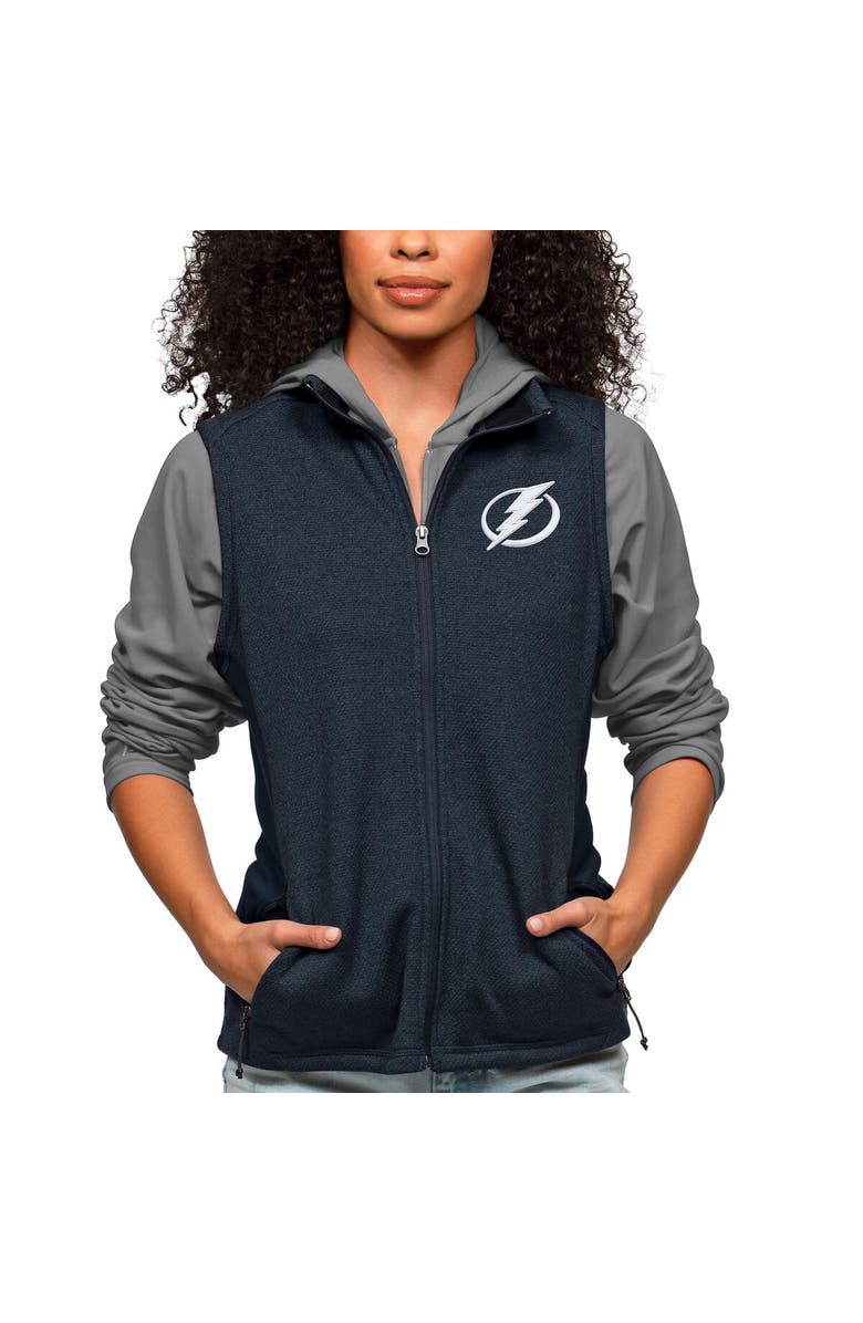 ANTIGUA Women's Antigua Heather Navy Tampa Bay Lightning Primary Logo Course Full-Zip Vest, Main, color, 