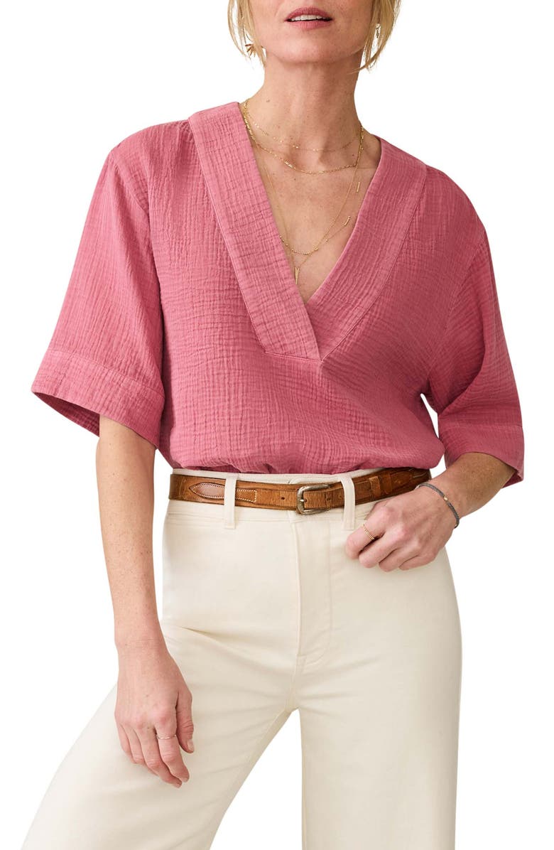 Faherty Dune Organic Cotton Gauze Popover Top, Main, color, Heather Rose