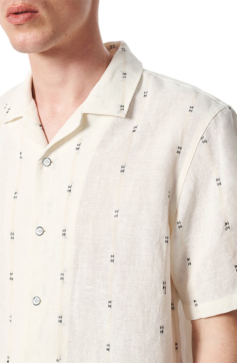 rag & bone Avery Embroidered Cotton & Linen Linen Camp Shirt, Alternate, color, White