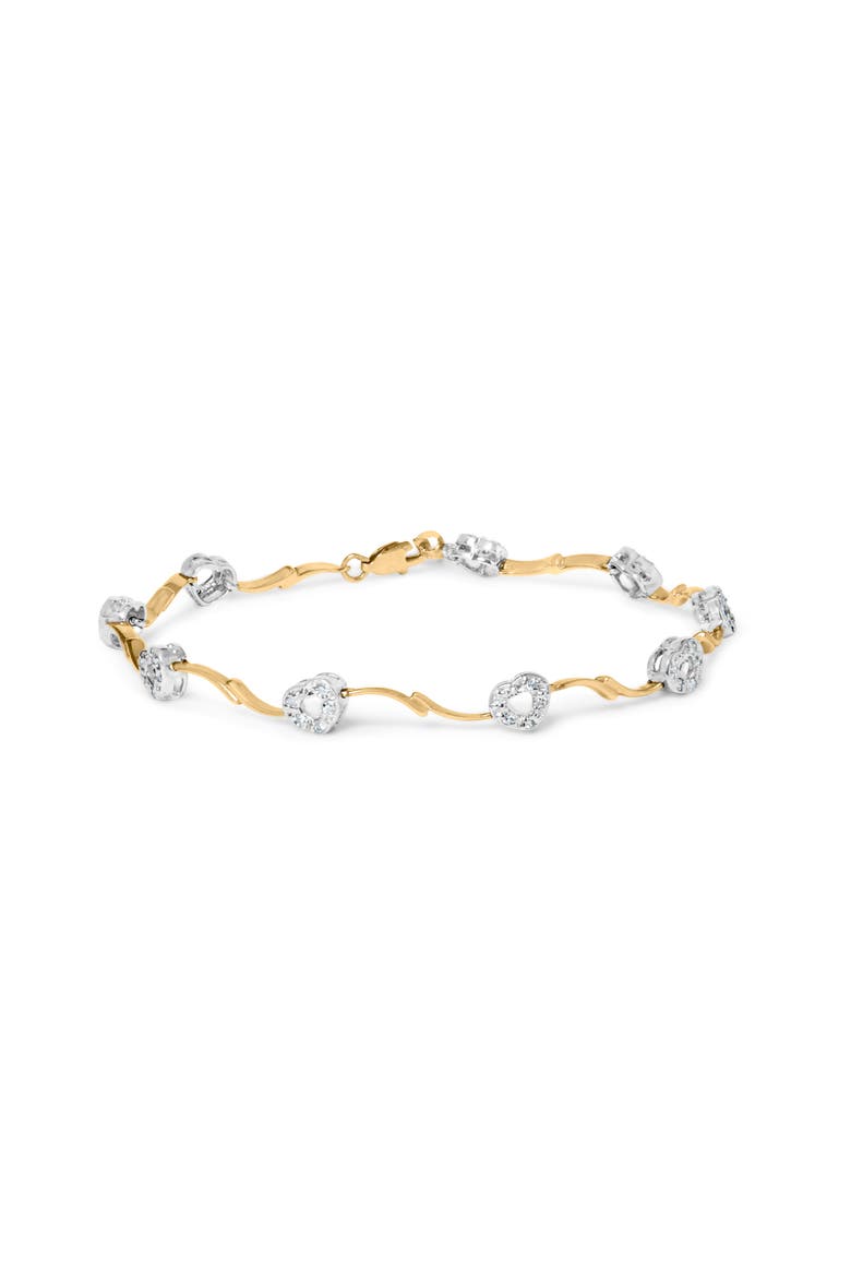 10k Two-Tone Gold 1/3 Cttw Diamond Pave Set Heart S-Link 7.25" Bracelet, Main, color, Yellow